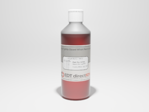 Image showing a bottle of red pH 4 buffer solution.