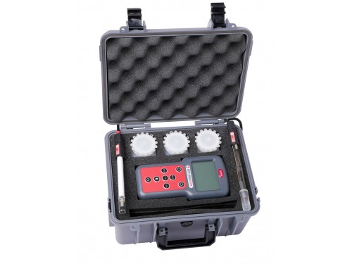 An image showing a combined pH and conductivity meter and accessories.