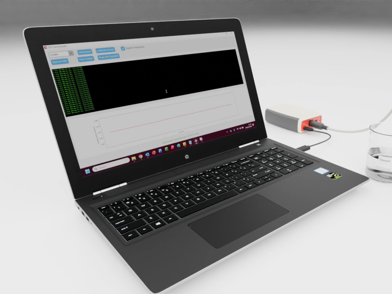 Image showing a laptop with the conductivity transmitter app running.